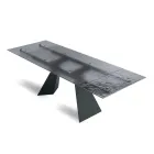 160x90 Living Room Table with Transparent Hammered Glass Top - Martello Viadurini