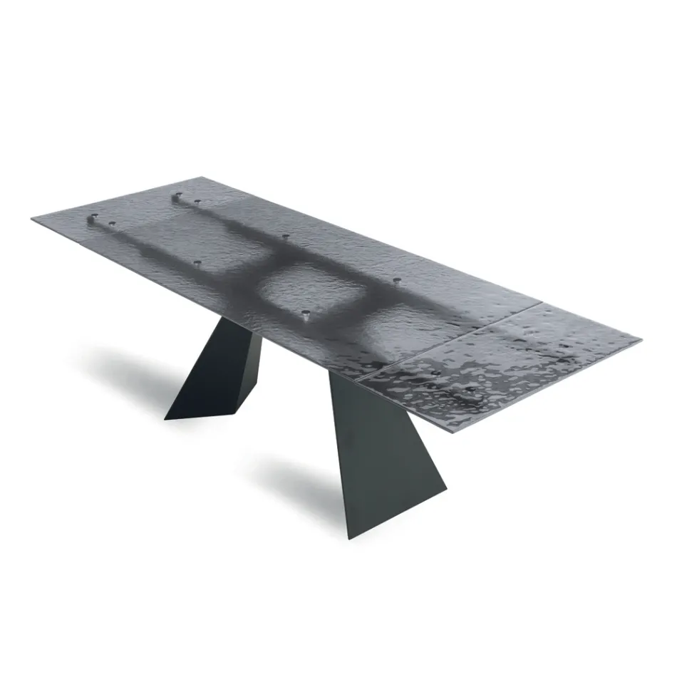 160x90 Living Room Table with Transparent Hammered Glass Top - Martello Viadurini