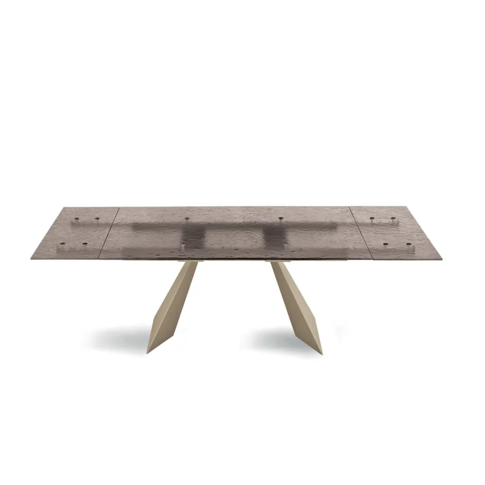 160x90 Living Room Table with Transparent Hammered Glass Top - Martello Viadurini