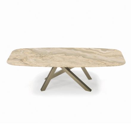 Living Room Table with Barrel-Shaped Top in Ceramic Made in Italy - Settimmio Viadurini