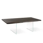 Living Room Table in Oak Veneer and Tempered Glass Base - Nicofisso Viadurini
