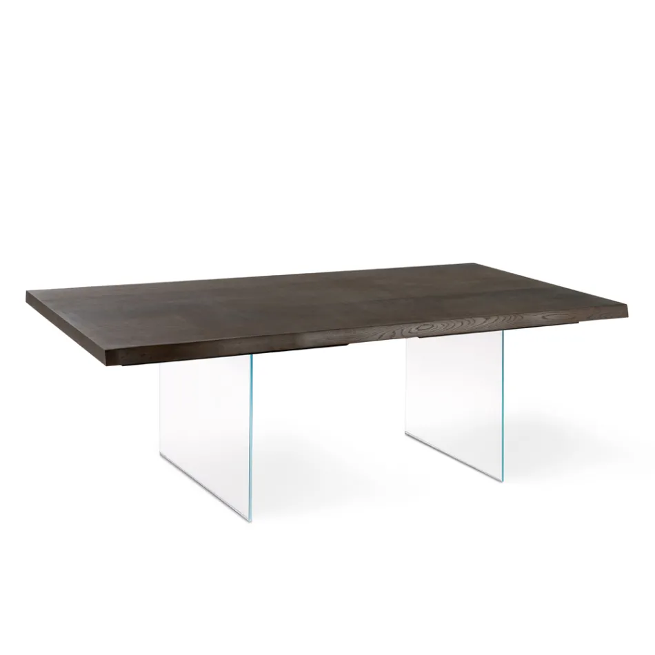 Living Room Table in Oak Veneer and Tempered Glass Base - Nicofisso Viadurini