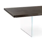 Living Room Table in Oak Veneer and Tempered Glass Base - Nicofisso Viadurini