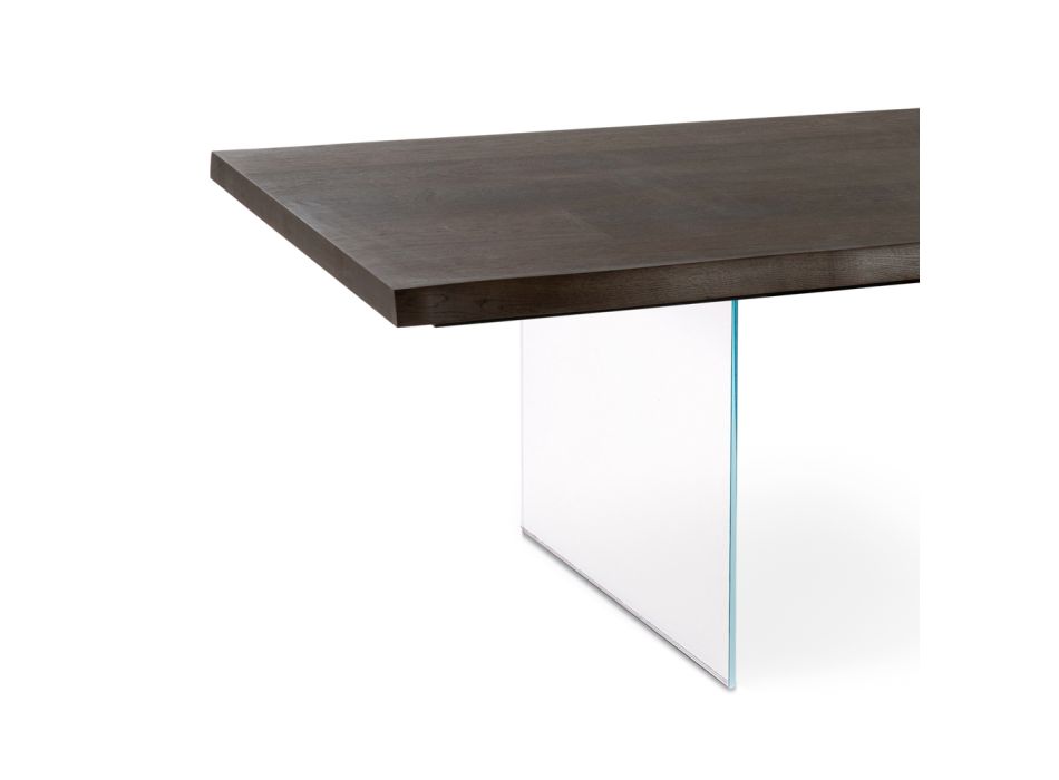 Living Room Table in Oak Veneer and Tempered Glass Base - Nicofisso Viadurini