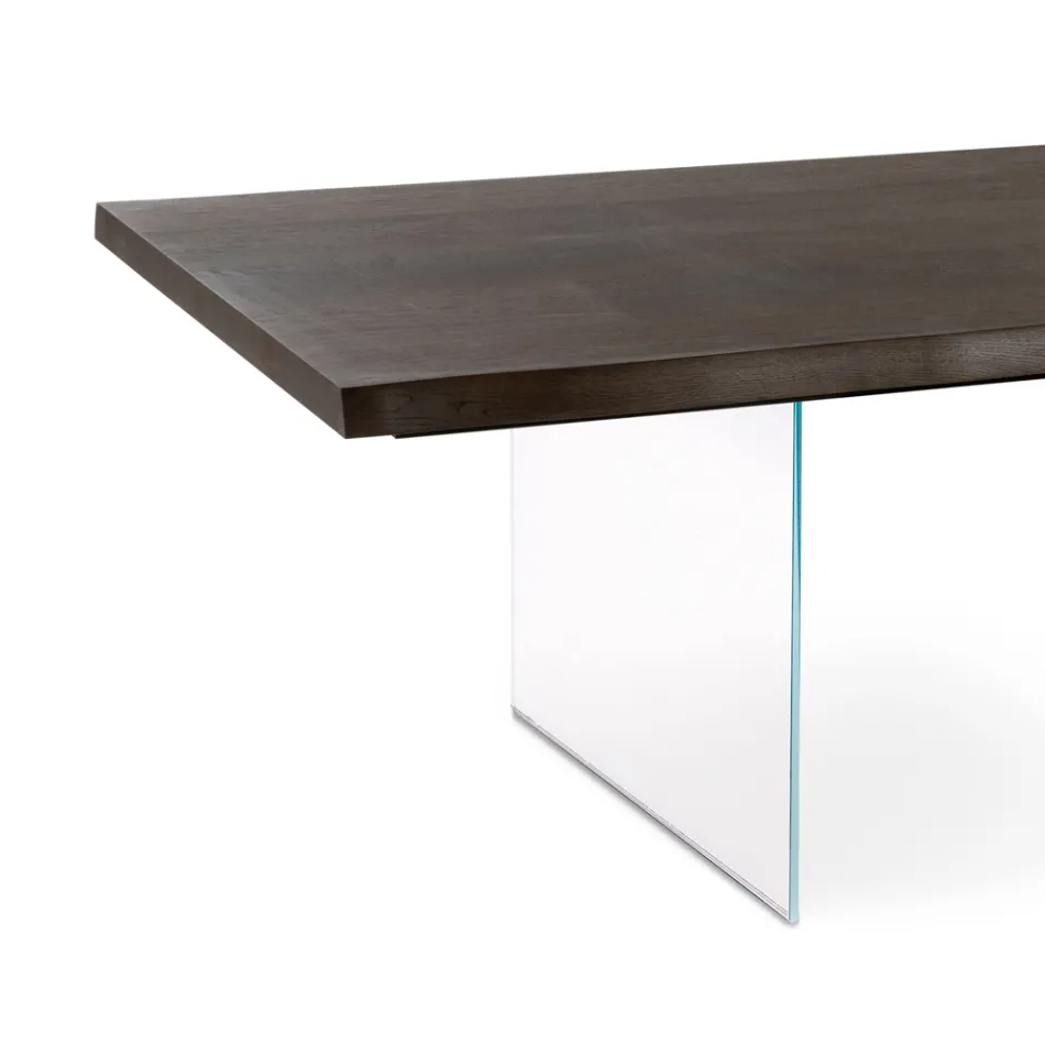 Living Room Table in Oak Veneer and Tempered Glass Base - Nicofisso Viadurini
