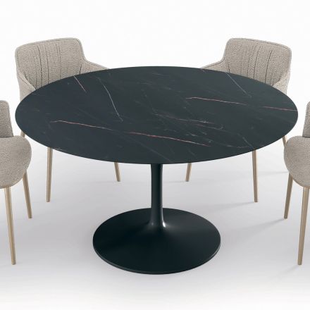 Fixed Round Living Room Table in Laminate and Aluminum Made in Italy - Dollars Viadurini
