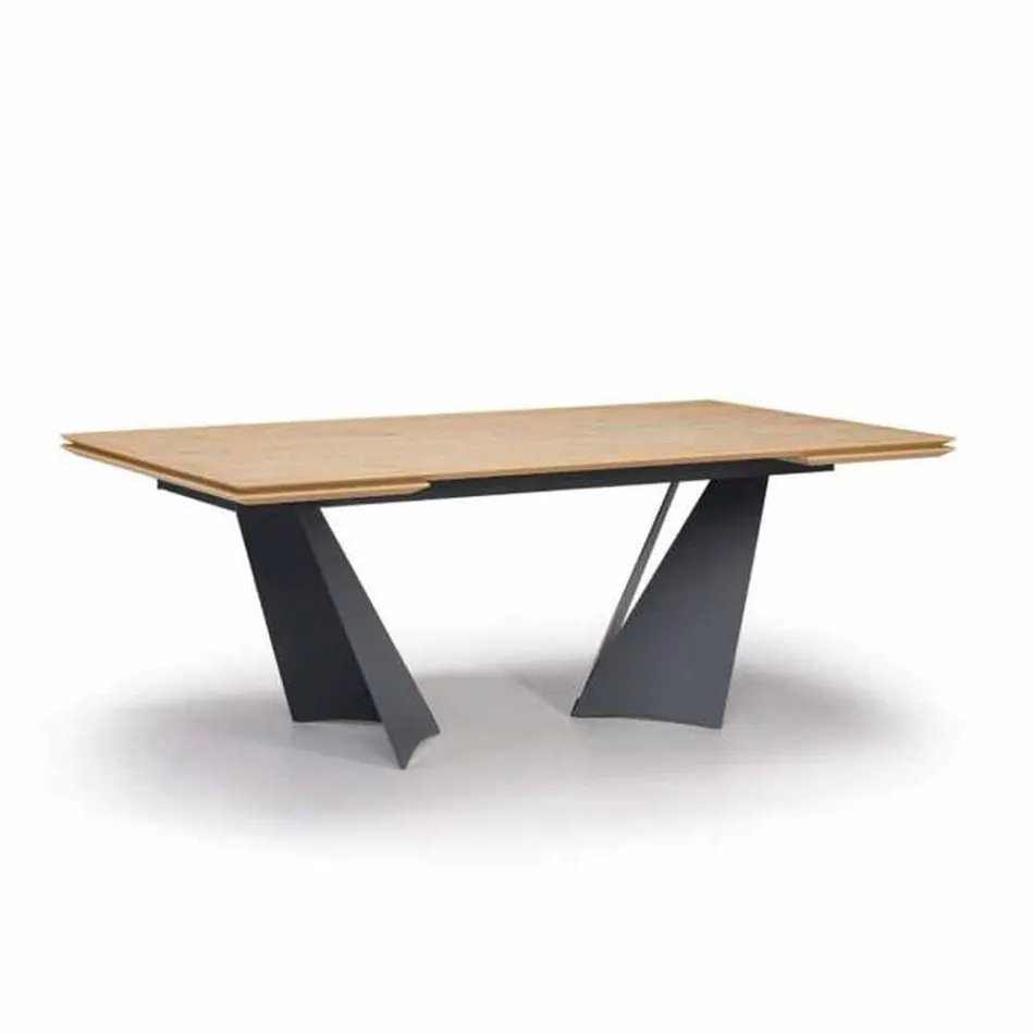 Extendable Design Table Up to 294 cm in Wood and Metal Made in Italy - Nuzzo Viadurini