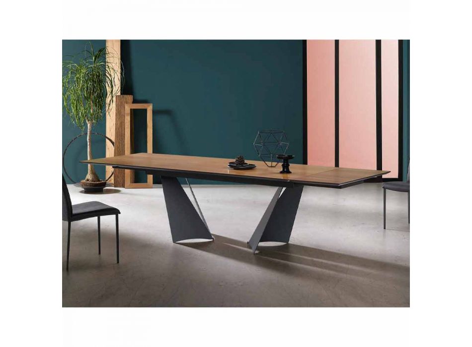 Extendable Design Table Up to 294 cm in Wood and Metal Made in Italy - Nuzzo Viadurini