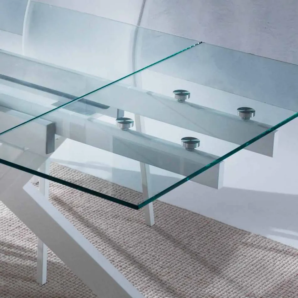 Mesa extendable design table in metal and tempered glass Viadurini