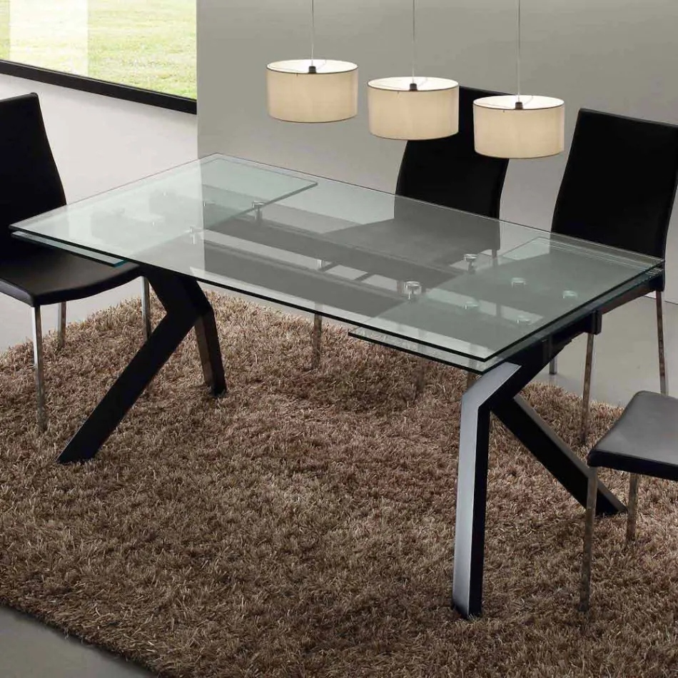 Mesa extendable design table in metal and tempered glass Viadurini