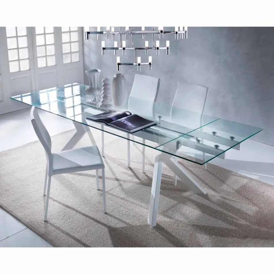 Mesa extendable design table in metal and tempered glass Viadurini