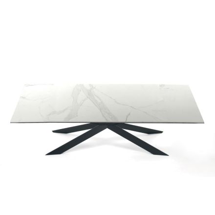 Design Kitchen Table in Ceramic and Black Steel Made in Italy - Grotta Viadurini