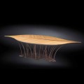 Design table Fenice, oak veneer and walnut wood