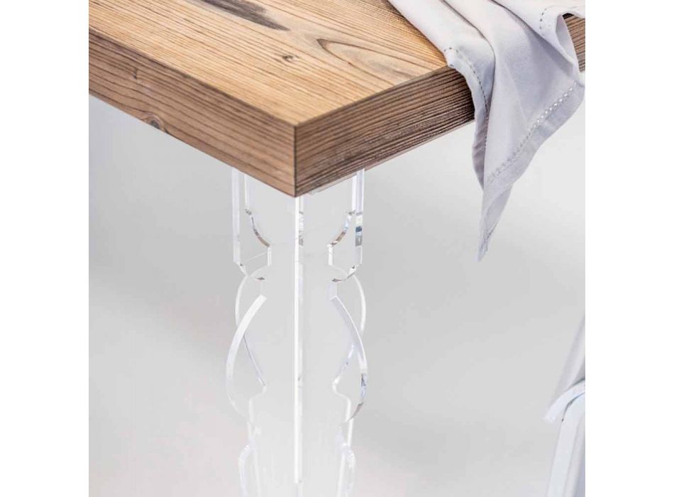 Design table in fir wood and plexiglass made in Italy, Castro Viadurini