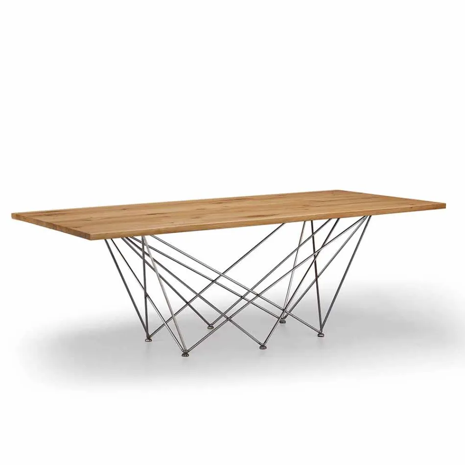 Modern design table with wooden top and metal base, Esperia Viadurini