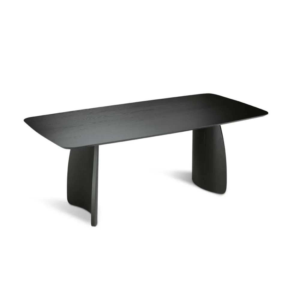 Wood-Effect Table with Curved Legs in Two Sizes and Various Finishes - Argo Viadurini