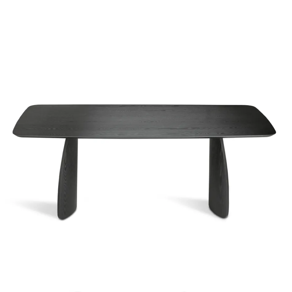 Wood-Effect Table with Curved Legs in Two Sizes and Various Finishes - Argo Viadurini