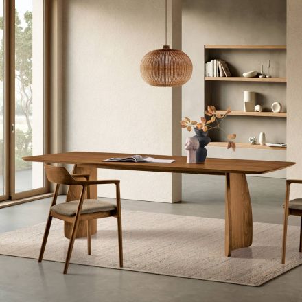 Wood-Effect Table with Curved Legs in Two Sizes and Various Finishes - Argo Viadurini