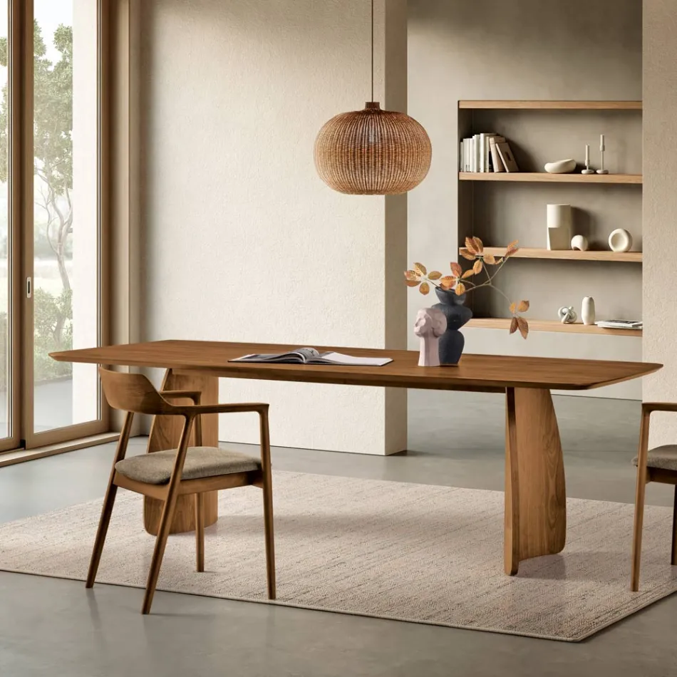 Wood-Effect Table with Curved Legs in Two Sizes and Various Finishes - Argo Viadurini