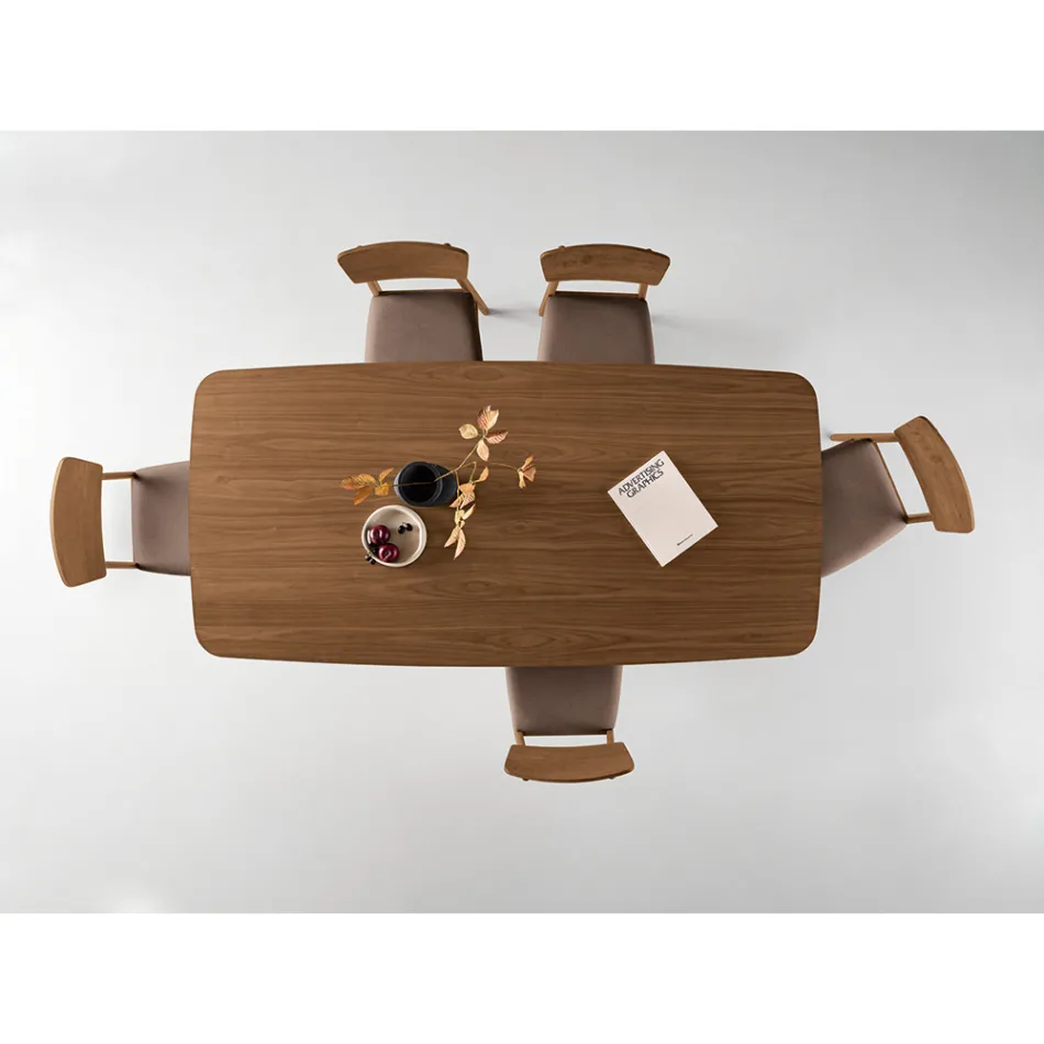 Wood-Effect Table with Curved Legs in Two Sizes and Various Finishes - Argo Viadurini