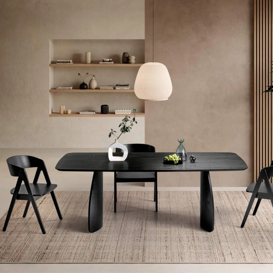 Wood-Effect Table with Curved Legs in Two Sizes and Various Finishes - Argo Viadurini