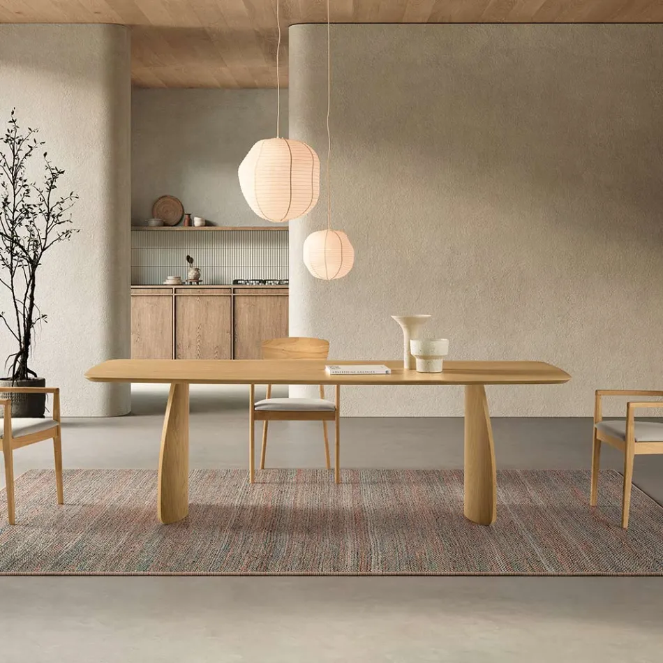Wood-Effect Table with Curved Legs in Two Sizes and Various Finishes - Argo Viadurini