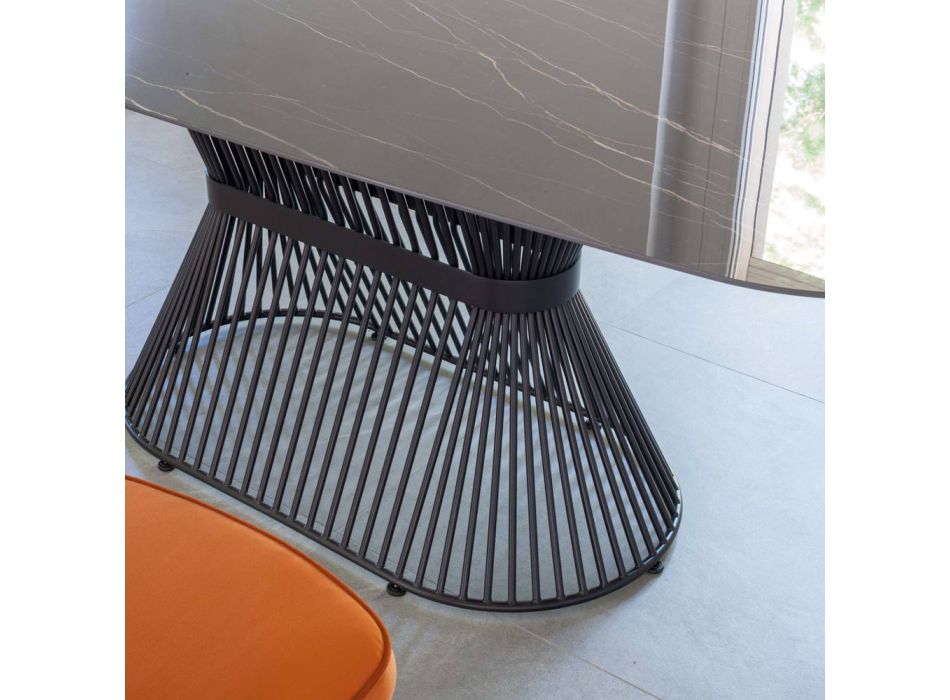Elliptical Dining Table in Polished Ceramic and Steel - Ravi Viadurini