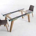 Extendable table in glass and solid wood made in Italy, Dimitri