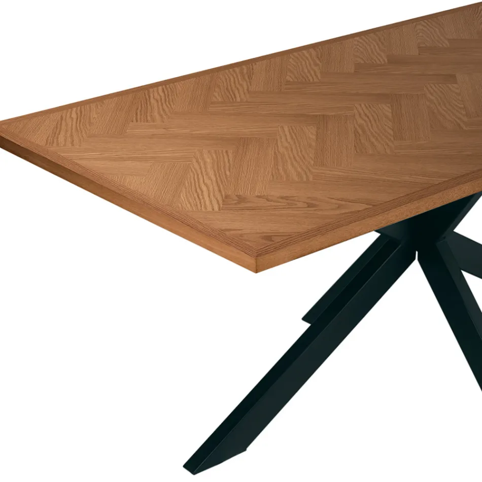 Fixed Table 180x90 cm in Oak and Iron Base - Lega Viadurini