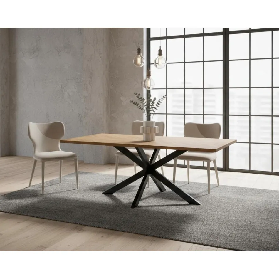 Fixed Table 180x90 cm in Oak and Iron Base - Lega Viadurini