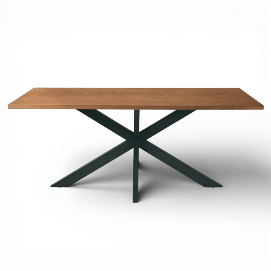 Fixed Table 180x90 cm in Oak and Iron Base - Lega Viadurini