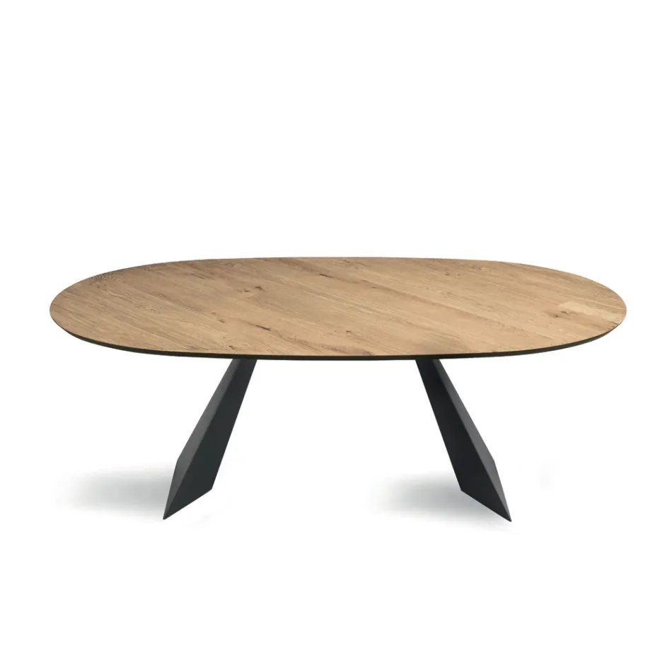 Fixed Table 210x109 cm in Metal and Oval Veneered Oak - Marcello Viadurini