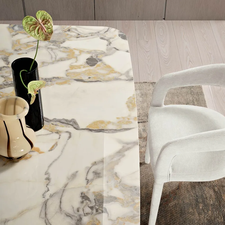 Fixed Table 210x110 cm with Marble Effect Ceramic Top - Tano Viadurini