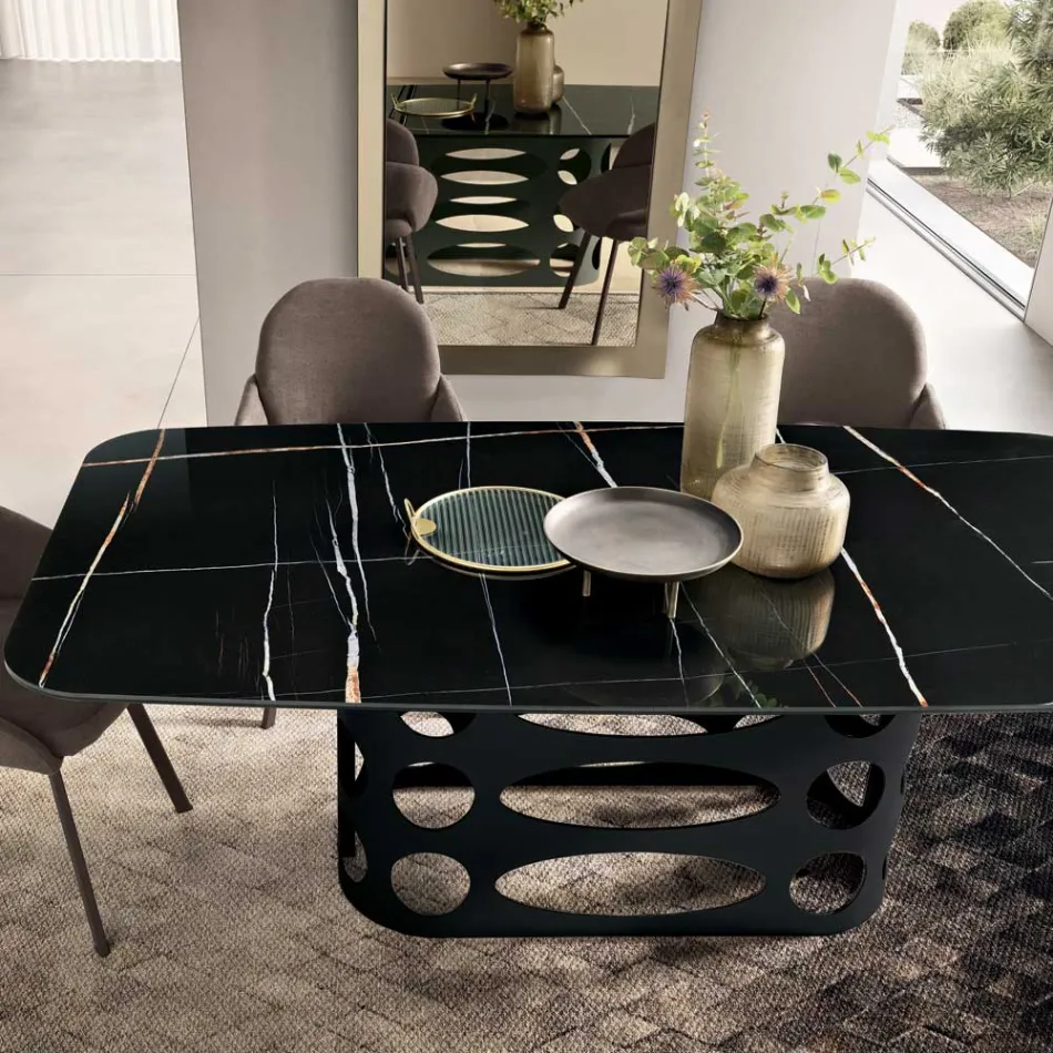 Fixed Table 210x110 cm with Marble Effect Ceramic Top - Tano Viadurini