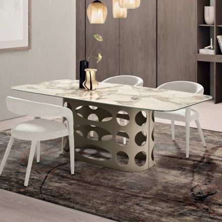 Fixed Table 210x110 cm with Marble Effect Ceramic Top - Tano Viadurini