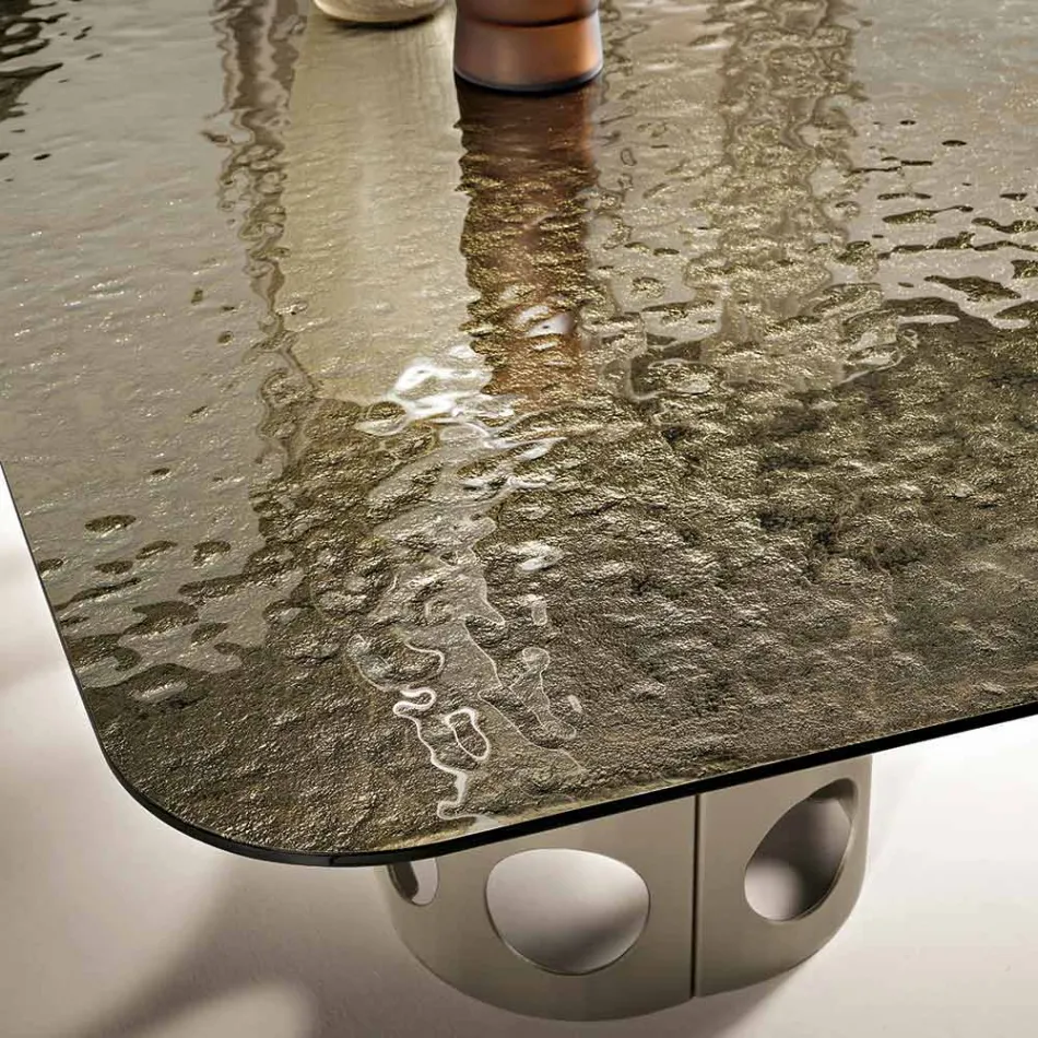 Fixed Table 210x110 cm with Hammered Glass Top Made in Italy - Tano Viadurini