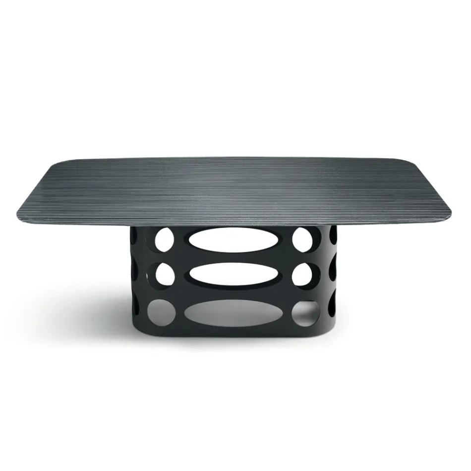 Fixed Table 210x110 cm with Ribbed Glass Top Made in Italy - Tano Viadurini