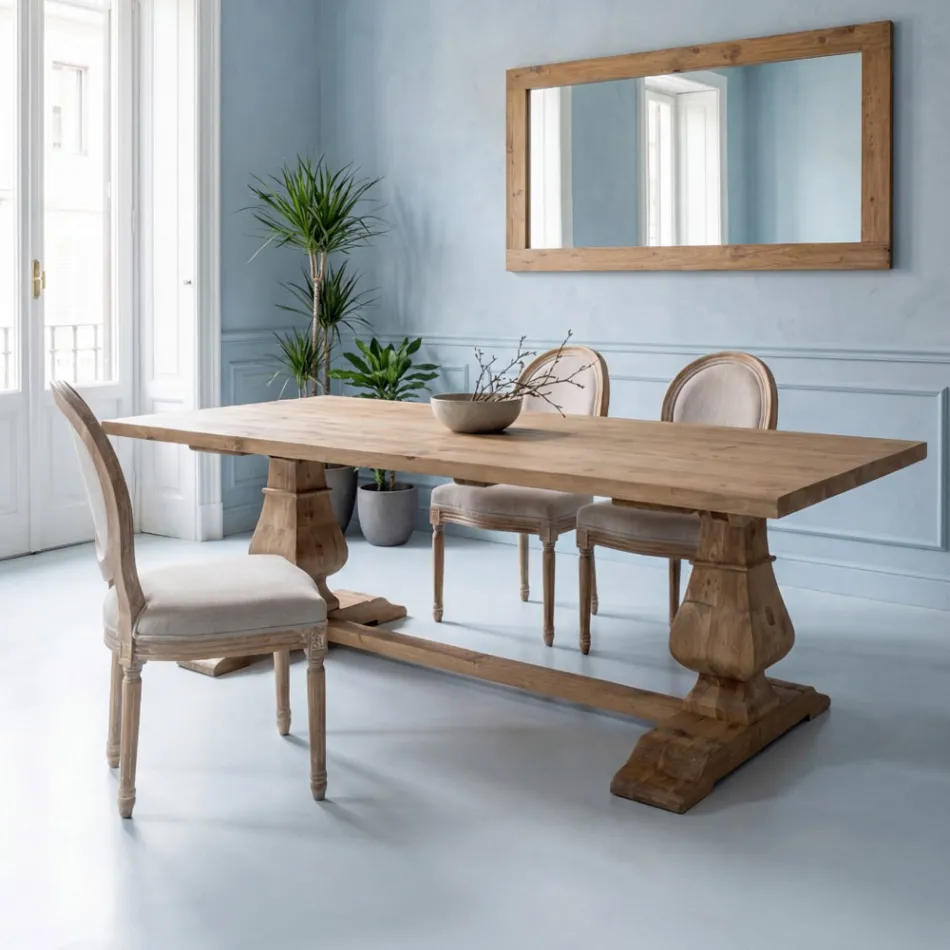 Fixed Table 240x100 cm in Aged Natural Pine Wood - Africo Viadurini