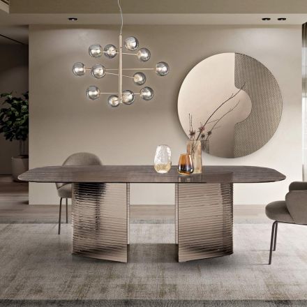 Fixed Table 240x120 cm in Transparent Ribbed Glass Made in Italy - Varo Viadurini