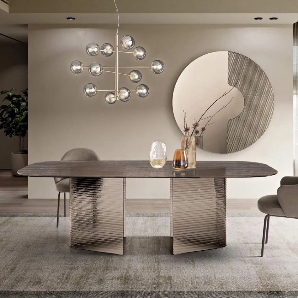 Fixed Table 240x120 cm in Transparent Ribbed Glass Made in Italy - Varo Viadurini