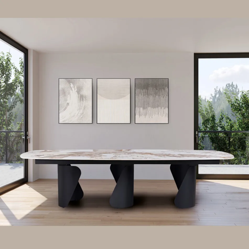 Fixed Table 300x120 cm in Metal and Sintered Stone Top - Valmira Viadurini