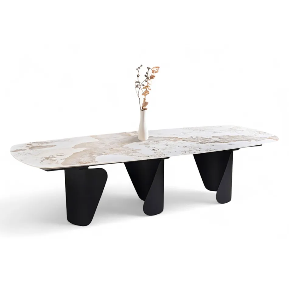 Fixed Table 300x120 cm in Metal and Sintered Stone Top - Valmira Viadurini