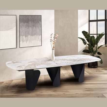 Fixed Table 300x120 cm in Metal and Sintered Stone Top - Valmira Viadurini