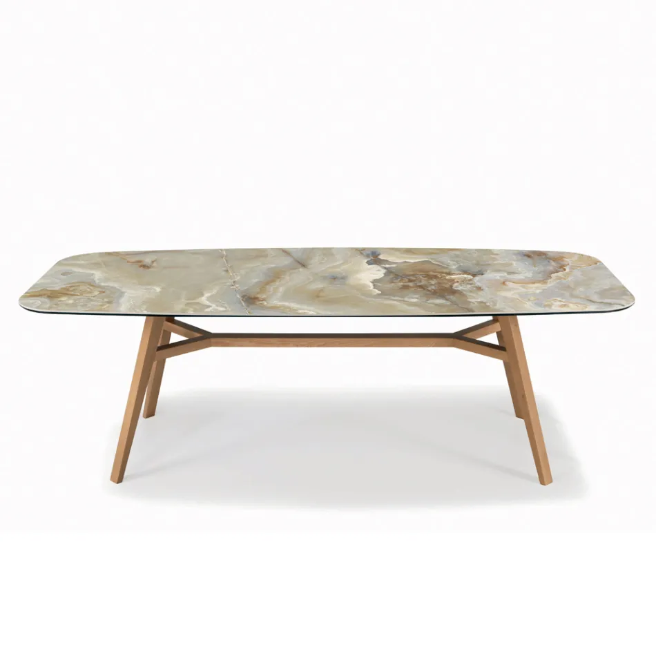 Fixed Barrel-Shaped Table with Canaletto Walnut Ash Base Made in Italy - North Viadurini