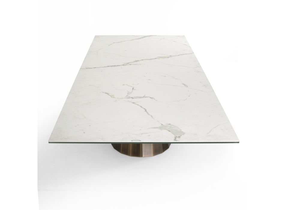 Fixed Table with Steel Base and Ceramic Top Made in Italy - Trousers Viadurini