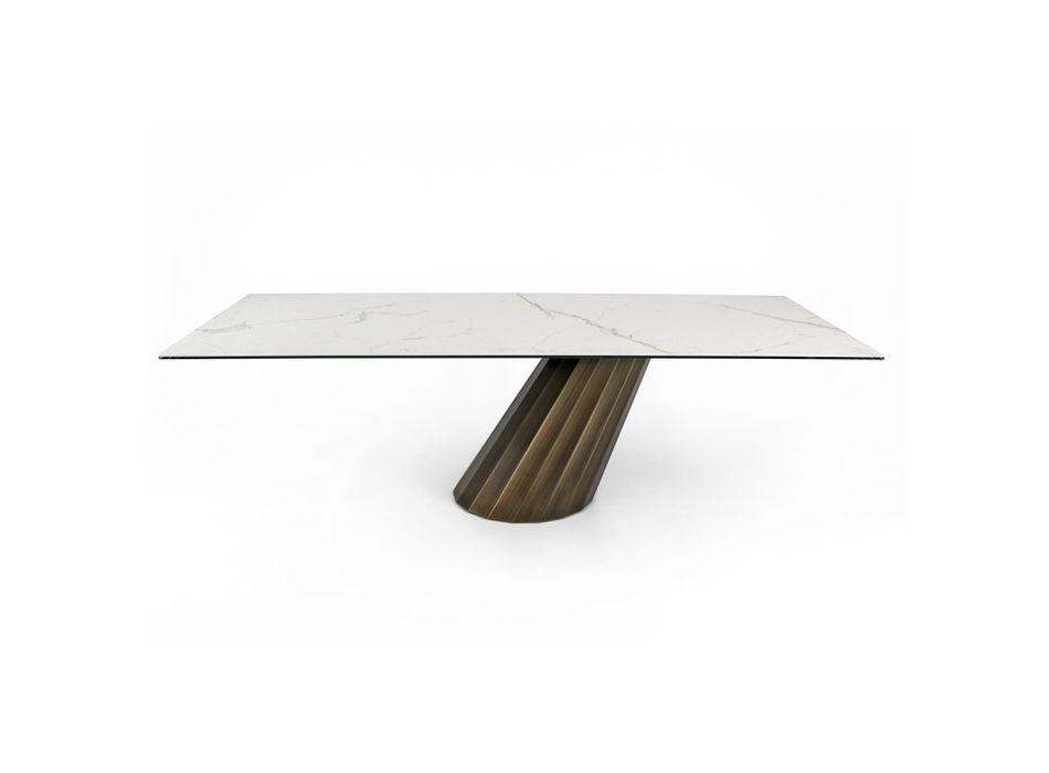 Fixed Table with Steel Base and Ceramic Top Made in Italy - Trousers Viadurini