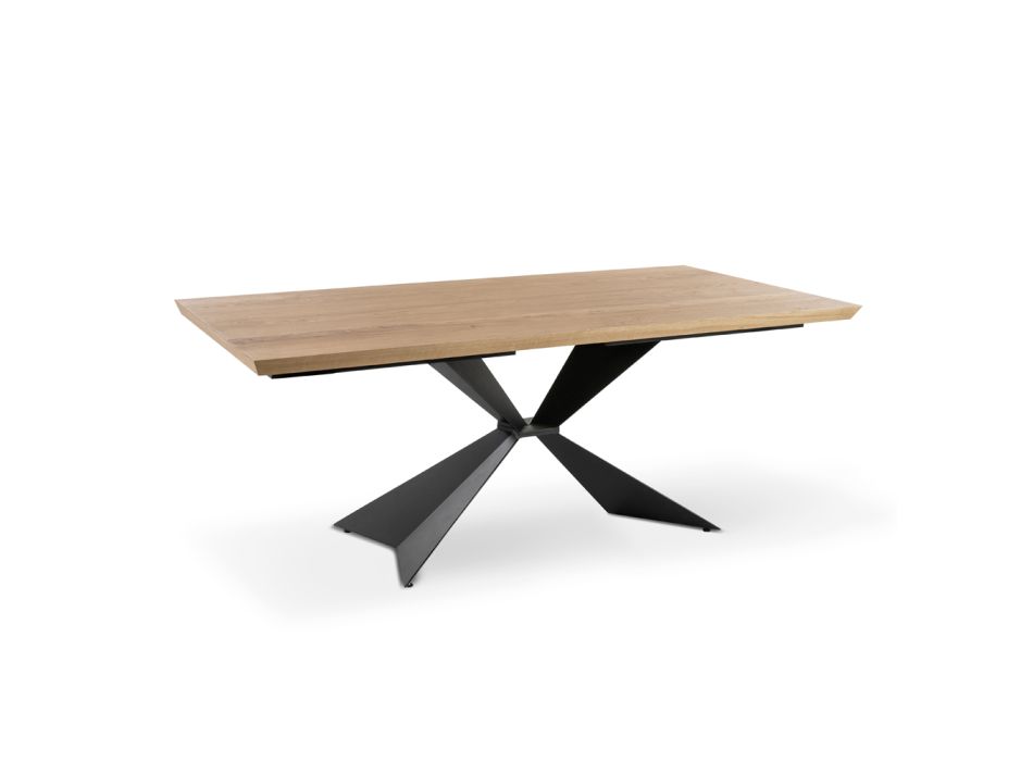 Fixed Table with Metal Base and Veneered Oak Top - Navy Viadurini