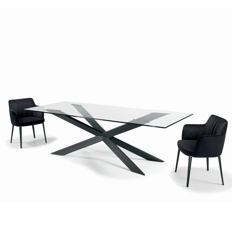 Fixed Table with Reverse Edge in Extra-clear Glass and Steel Made in Italy - Grotta Viadurini