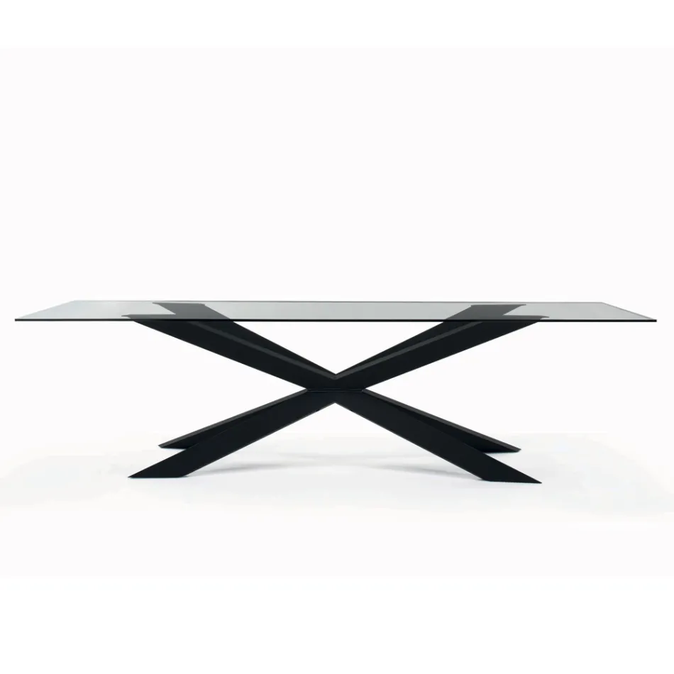 Fixed Table with Reverse Edge in Extra-clear Glass and Steel Made in Italy - Grotta Viadurini