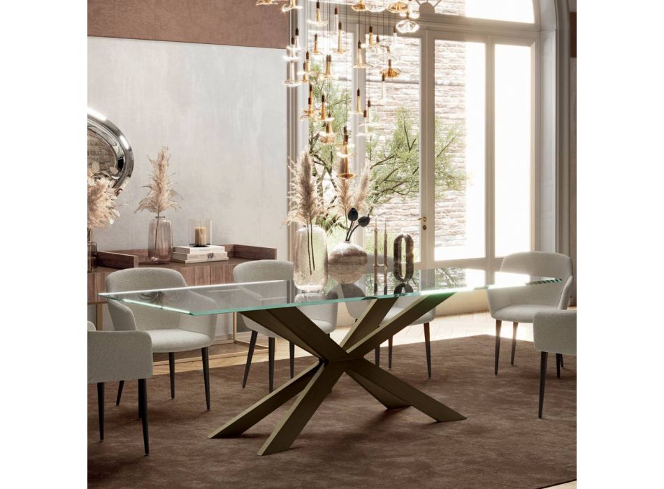 Fixed Table with Reverse Edge in Extra-clear Glass and Steel Made in Italy - Grotta Viadurini